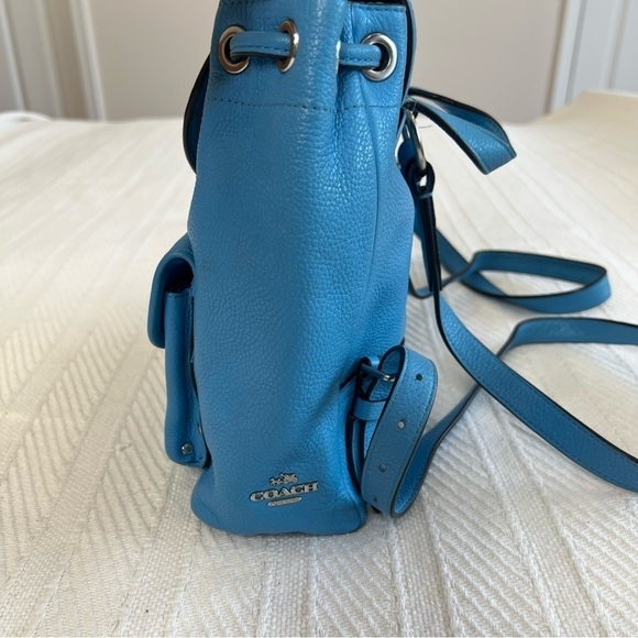 Coach Azure Blue Pebble Leather Silver Turn Lock Small Backpack - Picture 3 of 14